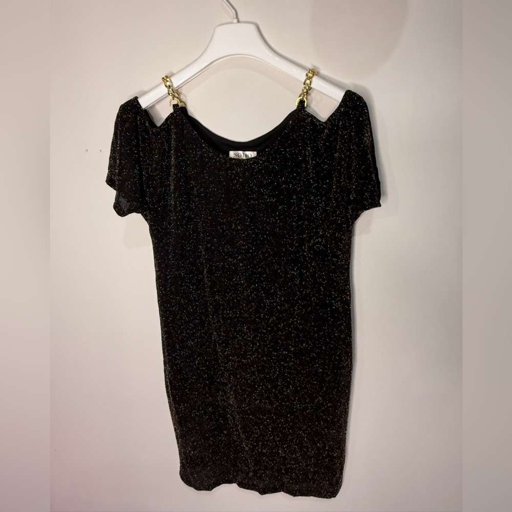Soho Apparel Classic Black Dress With Gold Shimmer